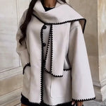 Hepburn Style Woolen Cape Coat  With Scarf
