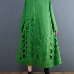 A-Line Long Sleeves Asymmetric Hollow Polka-Dot Solid Color Lapel Midi Dresses