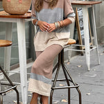Pile collar color block sweater skirt suit