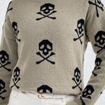 Skull jacquard crew neck pullover knitted sweater