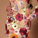Elegantly Enchanted Floral Applique Backless Long Sleeve Mini Dress