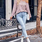 Slash Neck Strap Solid Color Knit Loose Top Pullover