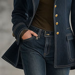 Fashion Retro Topstitched Navy Blue Denim Jacket