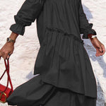 Fionna Off Shoulder Ruffle Irregular Trim Loose Midi Dress