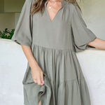 Nadorine Women's Casual Boho V Neck Short Sleeve Tie Waist A Line Flowy Dresses