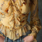 Boho Vintage Floral Ruffle Chiffon Blouse