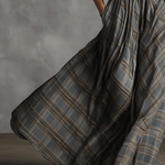 Women's Grey Sophisticated Tartan - Patterned Linen - Blend Flared Maxi Dress
