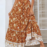 Nadorine Women's Bohemian Floral Skirt Elastic High Waist A- Line Tiered Flowy Beach Maxi Skirt