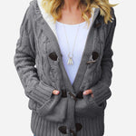 Nadorine Women's Casual Loose Fitting Fluffy Button Down Knitwear Coatigan Chunky Cable Hooded Cardigan