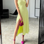 Summer A-Line Knitted Midi Dress Women Sleeveless Solid Sexy Long Dress