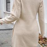 Parchment Pearl Beaded High Neck Bodycon Sweater Dress