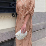Batwing Sleeve Sequined Deep V Neck Long Dress