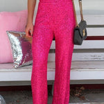Solid color sequined fashionable casual straight pants