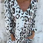 Leopard Print V-neck Pullover Long-sleeved Loose Dress