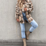 Nadorine Button Down Plaid Print Hoodies Shirt Jacket