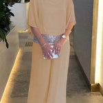 Stylish Sequin Patchwork Dolman Sleeve Top and Elastic Waist Wide Leg Pants Set
