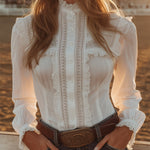 Western-style White Lace Button-down Shirt