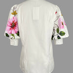 Puff Sleeves Asymmetric Floral Printed Split-Joint Lapel Blouses&Shirts Tops