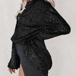 Solid color button-down long-sleeve sequined cardigan