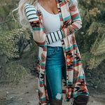 Striped Mid-Length Contrasting Color Knit Cardigan Jacket