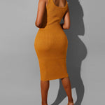 Women's Rib knit Sweater Skirt Two Piece Set Outifts Long Sleeve Turtleneck Sweaters and Tank Midi Dresses