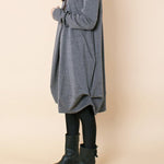 A-line Long Sleeves Pleated Solid Color Round-neck Dresses Maxi Dresses