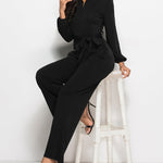 Elegant Long Sleeve Straight Long Pants Jumpsuits Clubwear Rompers with Pockets