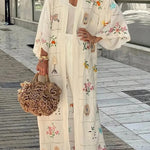 Sunday Stroll Unique Plaid Print Long Sleeve Midi Cover Up