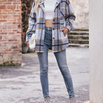 Nadorine Casual Mid-length Plaid Shirt Hooded Jacket