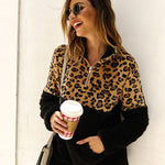 Leopard Color Block Tops Long Sleeve Coat Sweatshirt