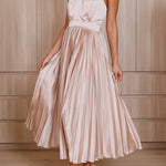 Beaming Smile Satin Halter Neck Pleated Midi Dress