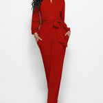 Elegant Long Sleeve Straight Long Pants Jumpsuits Clubwear Rompers with Pockets