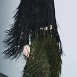 Stylish Sequined Tassel Elegant Midi Skirt