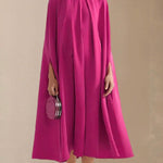 Simple Batwing Sleeves Lace-Up Solid Color High-Neck Midi Dresses