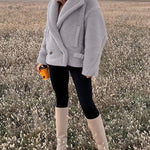 Lapel Fleece Jacket Long Sleeve Pockets Faux Fur Dressy Fall Outfits