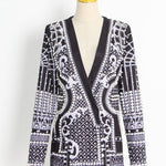 Long Sleeves Loose Beads Printed V-Neck Blazer Outerwear