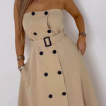 A-Line Loose Belted Buttoned Pockets Tube Maxi Dresses