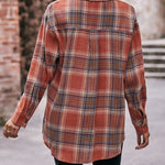Nadorine Loose Fit Plaid Shirt Casual Long Sleeve Lapel Collar Button Tunic Tops