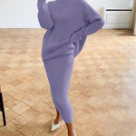 Women's Two Piece Sets Knit High Neck Sweater And Slim Fit Skirt