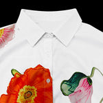 Flared Sleeves Long Sleeves Flower Print Split-Joint Tied Stand Collar Blouses&Shirts Tops