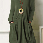 Loose Casual Long Dress Solid Color Pocket Dress