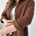 Simple Casual Two-Piece Set with Fleece Inside Lapel-Neck Shirt+Wide-leg Pants