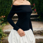 Long Sleeve Off Shoulder Panel Puff Mini Dress
