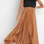 Solid color sun pleated elastic high waist casual all-match fashion dress