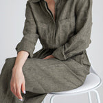 Urban Linen Drawstring Elastic Waisted Wide Leg Long Sleeves Jumpsuits