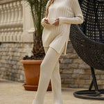 Nadorine Casual Knitted Two-piece Set Irregular Split Hem Sweater and Wide-leg Pants