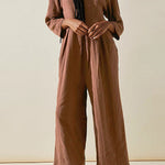 Multicolor loose round neck casual wide leg jumpsuit