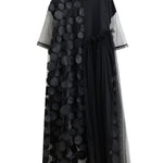 Loose Short Sleeves Asymmetric Gauze Split-Joint Round-Neck Midi Dresses