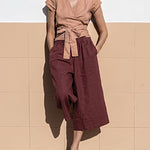 Elastic Waist Cotton Linen High Waist Wide Leg Pants