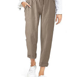 Solid High Waist Drawstring Pocket Loose Casual Trousers Pants